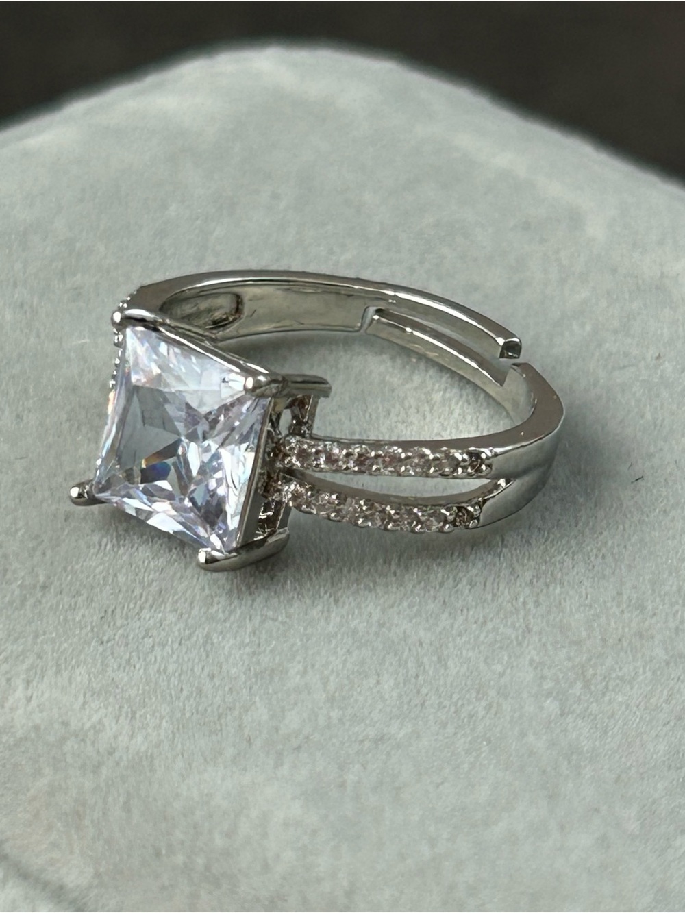 Silver-Tone Square-Cut CZ Fashion Ring
